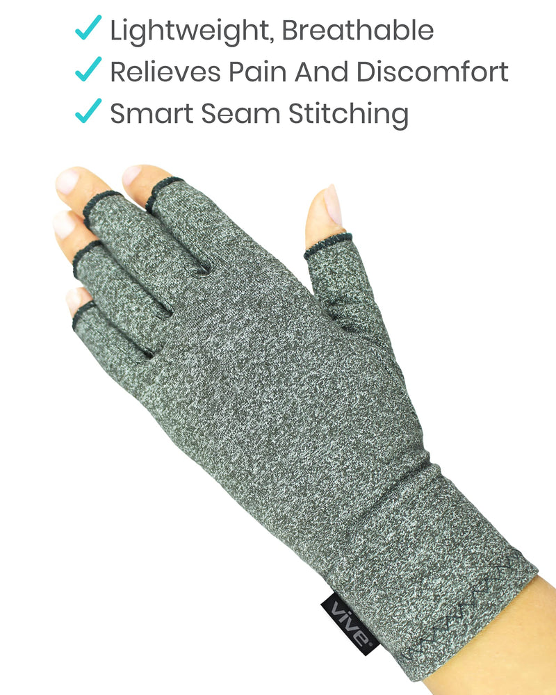 Vive Arthritis Gloves - Men, Women Rheumatoid Compression Hand Glove for Osteoarthritis- Arthritic Joint Pain Relief - Carpal Tunnel Wrist Support - Open Finger, Fingerless Thumb for Computer Typing X-Small (1 Pair) - NewNest Australia