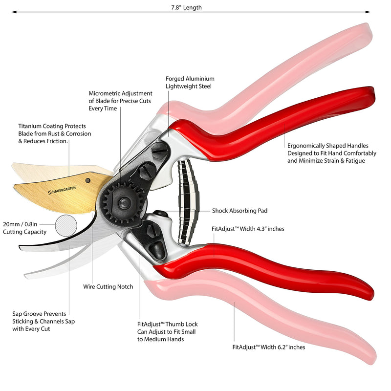 PrecisionPRO Titanium Pruning Shears - Best Bypass Pruner Garden Shears,Tree Trimmer - Ideal Shrub Plant Scissors & Rose Cutter Razor Sharp Hand Secateurs Ergonomic Gardening Tool for Effortless Cuts - NewNest Australia