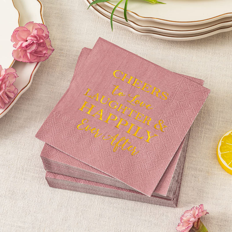 Crisky Dusty Rose Bridal Shower Napkins Disposable Cocktail Napkins Gold Foil Beverage Desert Cake Napkins Engagement Party Decorations & Wedding Shower, Rehearsal Dinners Napkins [50 pcs, 3-ply] - NewNest Australia