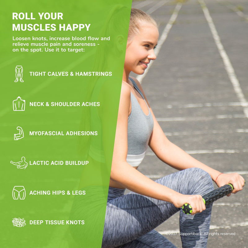 Supportiback 𝗧𝗘𝗡𝗦𝗜𝗢𝗡-𝗥𝗘𝗗𝗨𝗖𝗜𝗡𝗚 Muscle Therapy Massage Stick - 360° Coverage - Ridged Gears for Deep Release - BIO-Based & Carbon-STRENGTHENED - Physiotherapist Designed - NewNest Australia