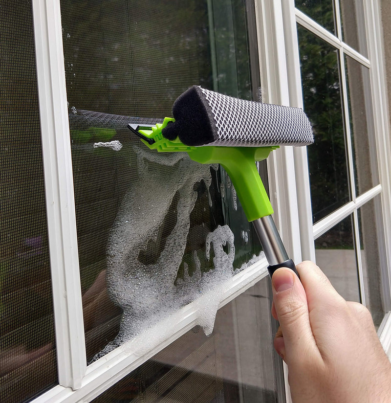 Window Squeegee Cleaning Tool | Squeegee Cleaner for Windows, Glass, Car Windshield | 2-in-1 Squeegee and Scrubber Sponge Washing Kit | Multi-Surface Washer - Indoor Outdoor Use - NewNest Australia