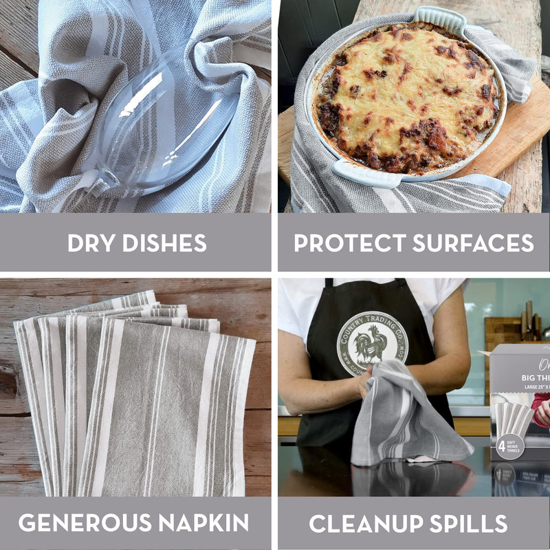 Big Thirsty Dish Towels - Organic Cotton Super Absorbent Kitchen Towels, Set of 4, Grey and White Stripe  Soft Weave Machine Washable Tea Towels - 25 x 19 - NewNest Australia