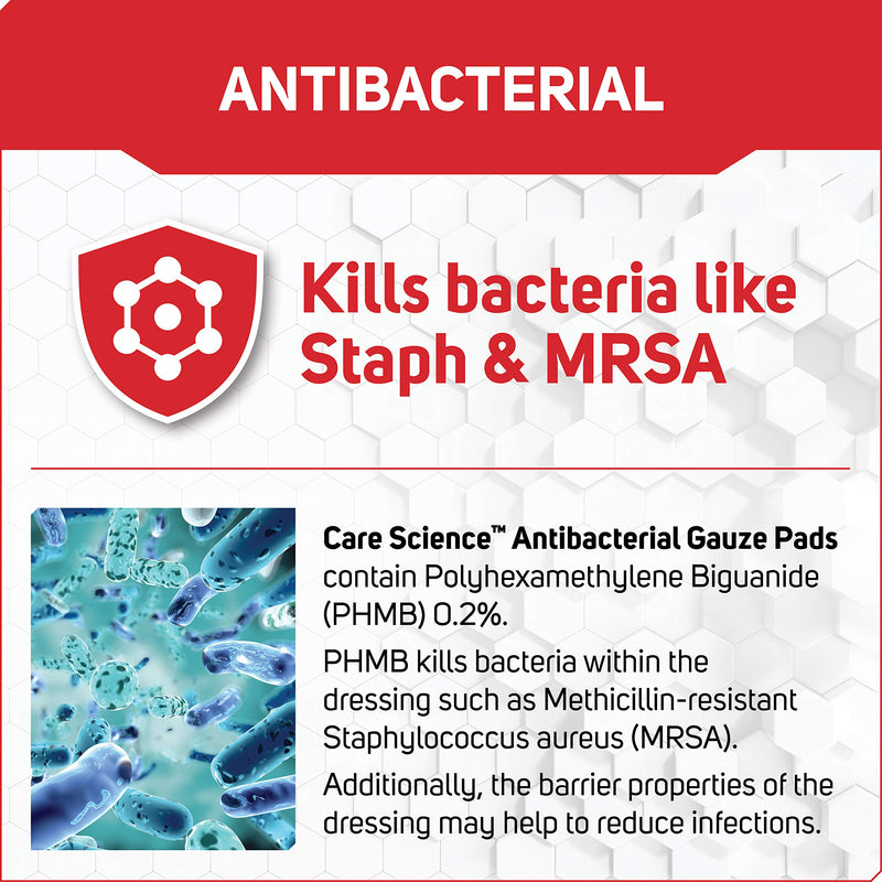 Care Science Antibacterial Sterile Gauze Pads, 20 ct, 2 X 2 | for Cleaning or Covering Wounds as Wound Dressing, Kills Staph & MRSA, Helps Prevent Infection - NewNest Australia