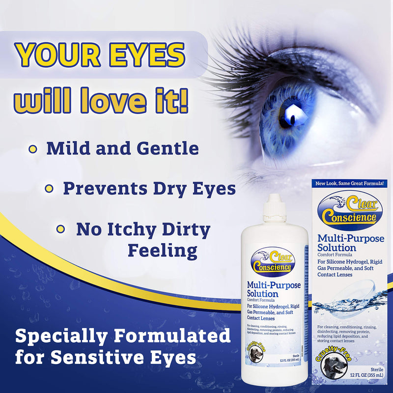 Clear Conscience Contact Lens Solution, Contact Solution & Saline Solution for Complete Eye Solution - Multipurpose Solution for Contact Lenses with Cruelty Free Instruction Guide, 12oz (Pack of 1) 12 Fl Oz (Pack of 1) - NewNest Australia