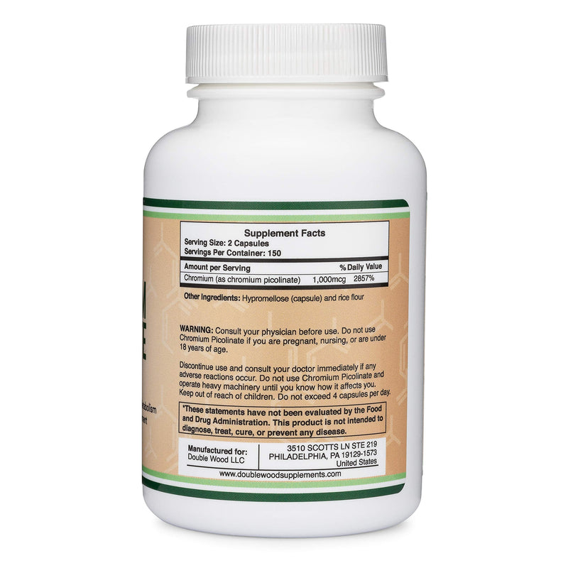 Chromium Picolinate 1000mcg for Healthy Weight Management (High Absorption and Bioavailability) (300 Vegan Safe Capsules, Non-GMO, Gluten Free, Manufactured in The USA) by Double Wood Supplements - NewNest Australia