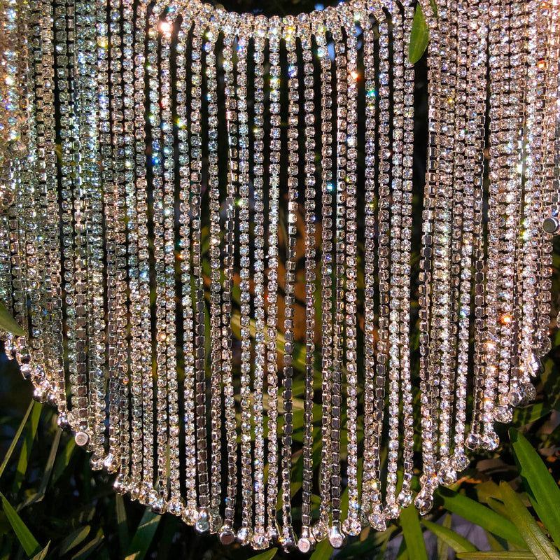 Dowarm 0.5 Yard Crystal Rhinestone Fringe Trim Silver Long Tassel Fringe Applique Trim Diamond White Crystal Chain Trim for Crafts Clothes Bridal Bouquet (Crystal Clear, Long Tassel) Crystal Clear - NewNest Australia