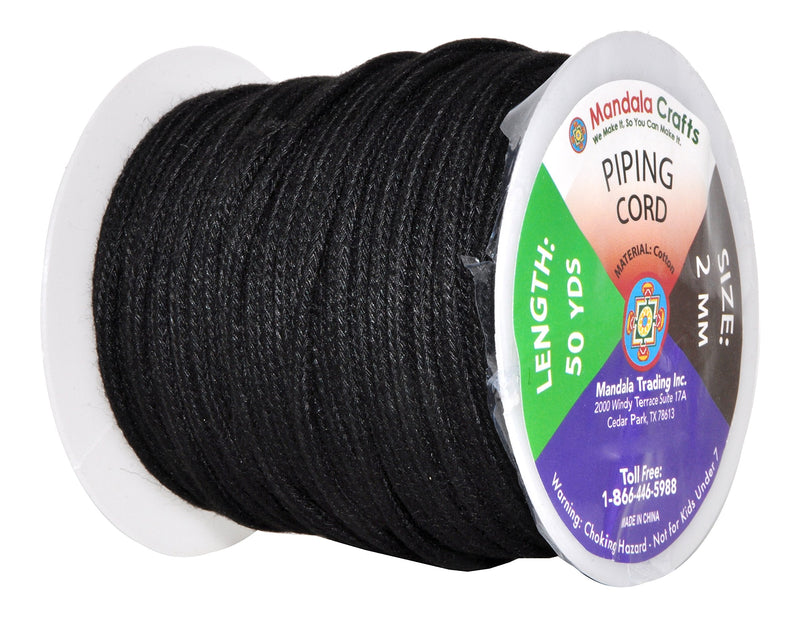 Mandala Crafts Soft Drawstring Replacement Rope Upholstery Crochet Macramé Cotton Welt Trim Piping Cord (Black, 2mm) Black - NewNest Australia