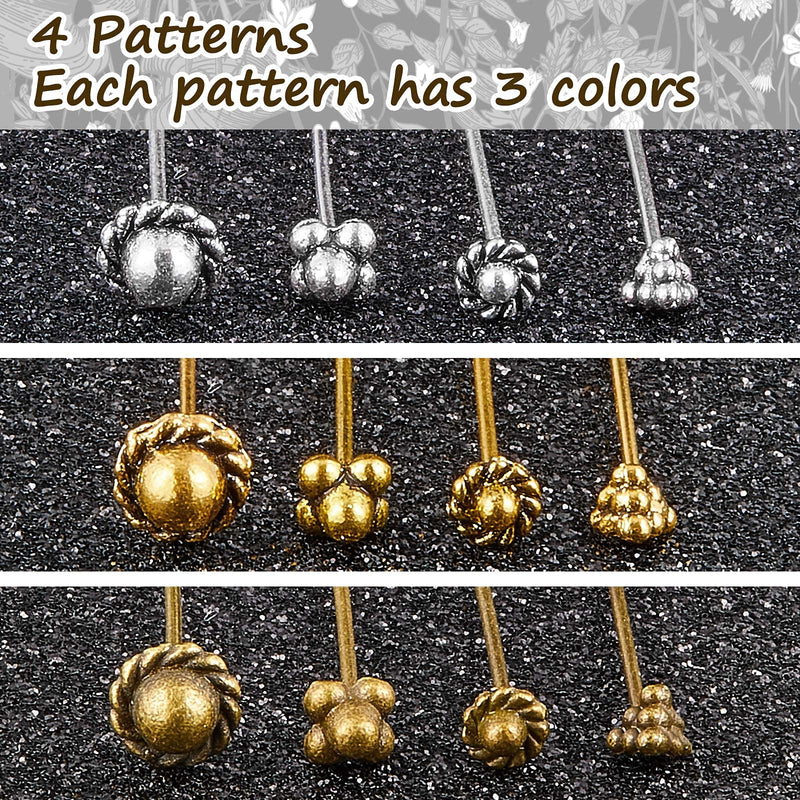 60 Pieces Jewelry Head Pins Flower Beads Ball Head Pins Needles Classical Flower Long Head Pins with Clear Box for Jewelry Making Earring Bracelet, 3 Colors (Chic Style) Chic Style - NewNest Australia