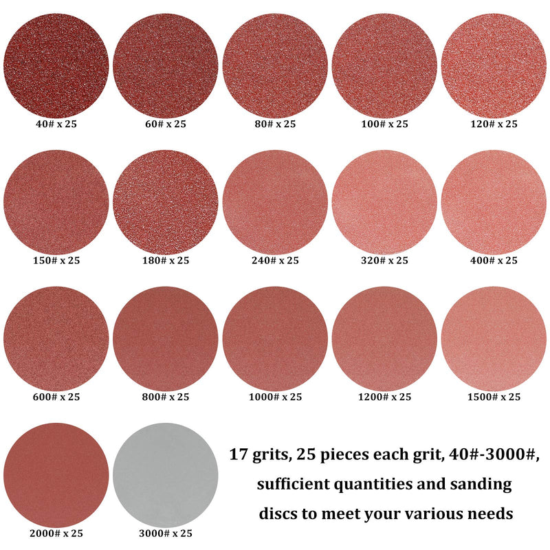 425 Pieces 2 Inch Sanding Discs Grinding Abrasive Sandpaper Sander Sheets with 1 Pieces 1/4 Inch Round Shank Backing Pad 2 Pieces Soft Foam Buffering Pads Assorted Grit, 40-3000 Grit - NewNest Australia