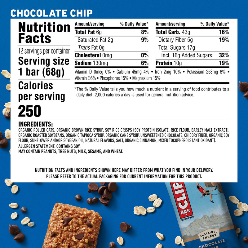 Clif Bar Energy Bar Chocolate Chip, pack of 12 (12 x 68 g) 12 pieces (pack of 1) - NewNest Australia