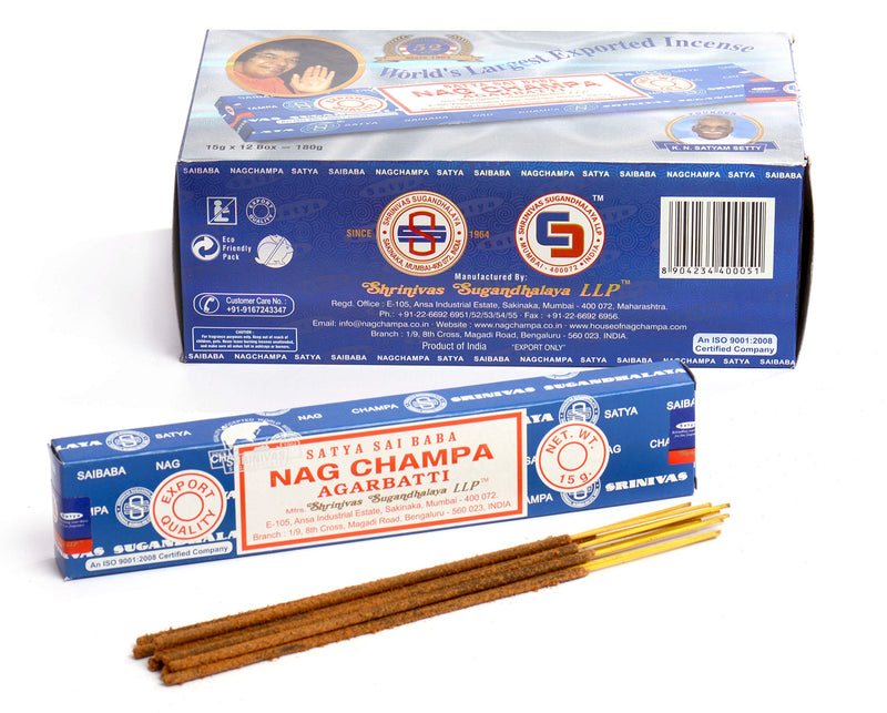 NewNest Australia - Satya Sai Baba Nag Champa Agarbatti Pack of 12 Incense Sticks Boxes 15gms Each Fine Quality Incense Sticks for Relaxation, Meditation, Positivity and Peace 15g*12=180g 