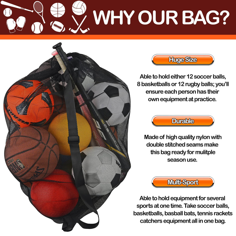 Soccer Ball Bag - Sports Equipment Bag, Mesh Laundry Bag, Beach Bag or Snorkel Gear Bag with Shoulder Strap - Extra Large 30 Inches X 40 Inches Commercial Grade Mesh - Perfect for Equipment Storage, Soccer Balls, Scuba Gear, Beach Toys, Basketball Bag ... - NewNest Australia