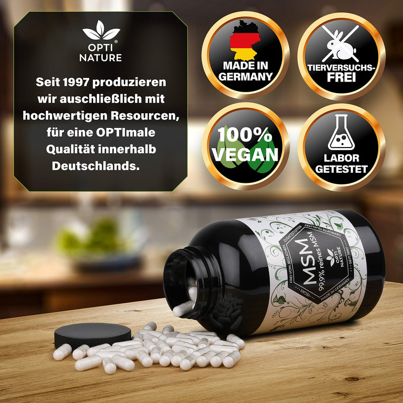365-99.9% pure, high-dose & highly bioavailable MSM sulfur capsules | Vegan, made in Germany & certified | Since 1997 - OPTI NATURE - NewNest Australia