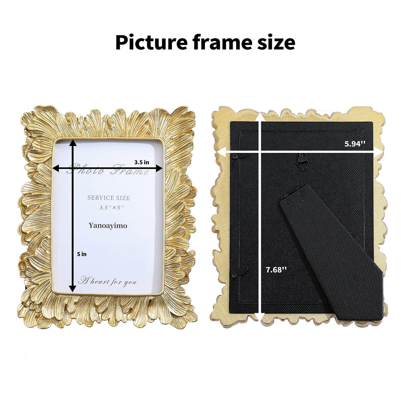 Gold 3.5x5 Vintage Picture Frames ,Yanoayimo Golden High Definition Glass Palm Leaves Elegant Retro European Design ,Antique Picture Frame for Tabletop Stand or Hanging 3.5x5 inch - NewNest Australia