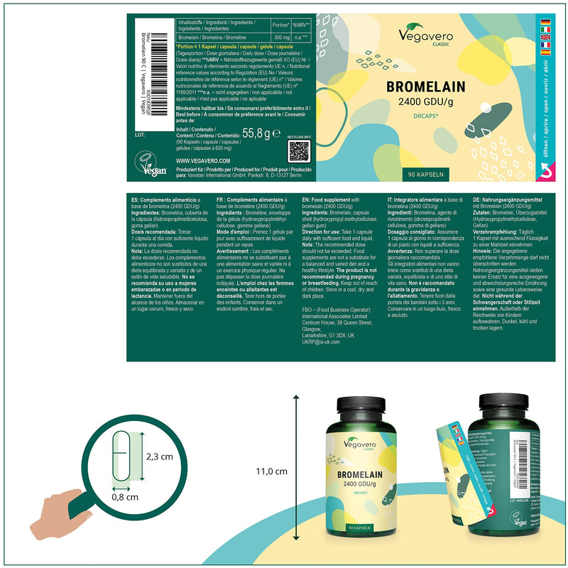 Natural Bromelain High Dose | Premium: 2400 Fip - 1200 Gdu | Enteric Juice-Resistant Drcaps | Laboratory Tested | Pineapple Enzymes | Vegan - No Additives | German Production Vegavero - NewNest Australia