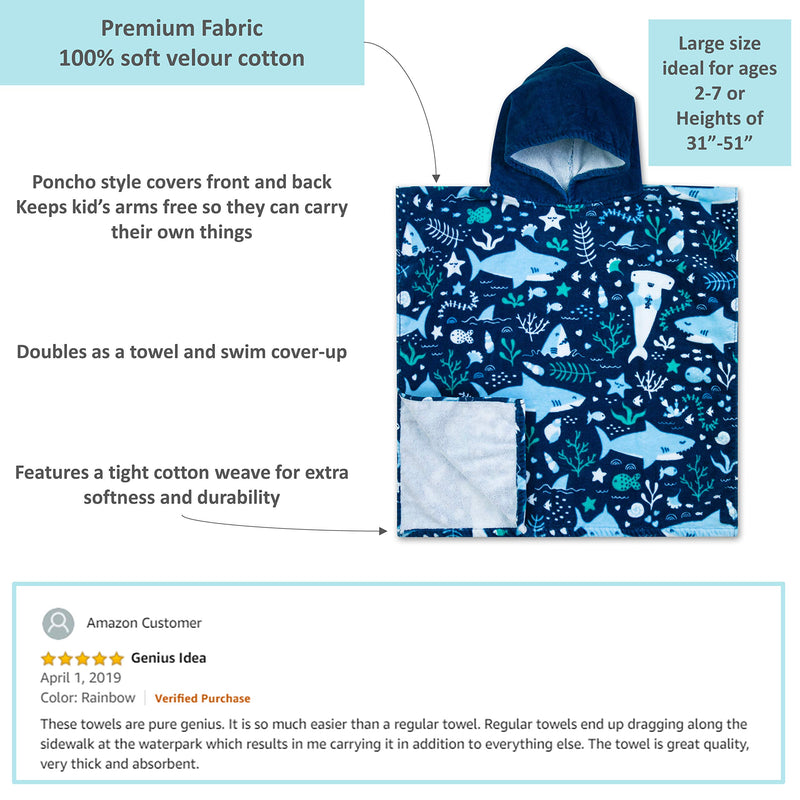 Baba & Bear Hooded Towel for Kids Swimsuit Cover Up for Beach, Pool, Bath (Shark) Shark - NewNest Australia