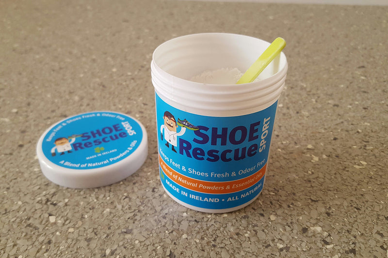 Foot and shoe powder 100g - Odour remover and eliminator - Developed by a registered podiatrist Shoe Rescue is a 100% natural deodorant remedy to eliminate smelly shoes and feet - Keeps feet fresh - NewNest Australia