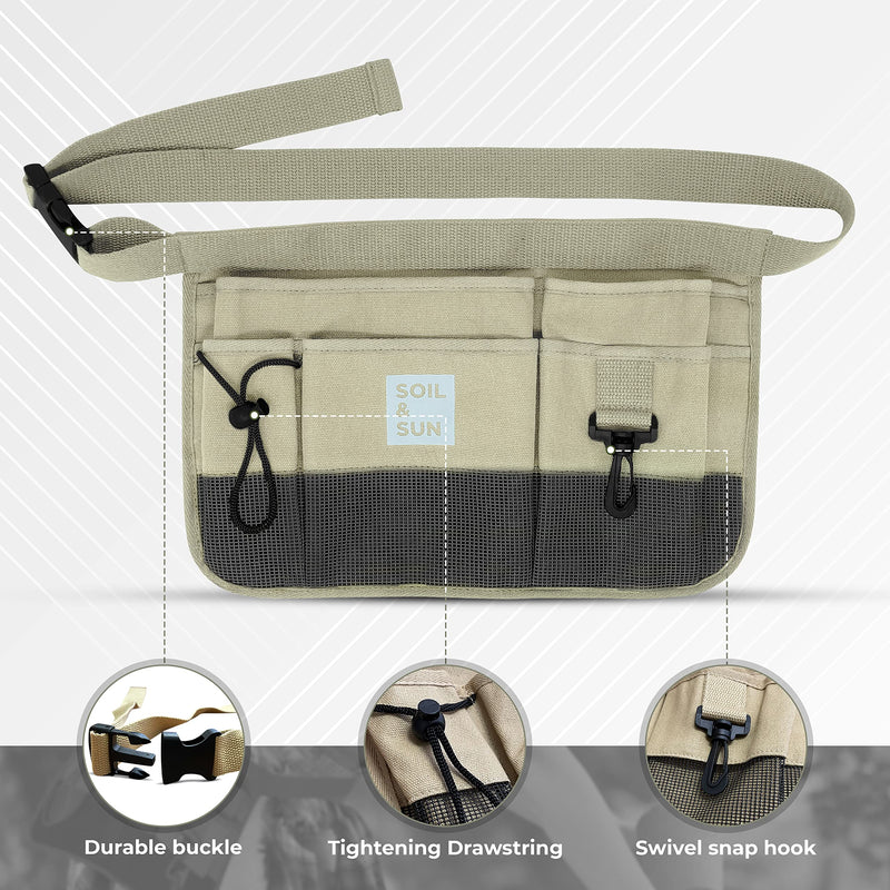 Soil and Sun Utility Belt Pouch-Size Adjustable Garden Apron for Women with Pockets-Durable Canvas Garden Tool Belt for Women Beige - NewNest Australia