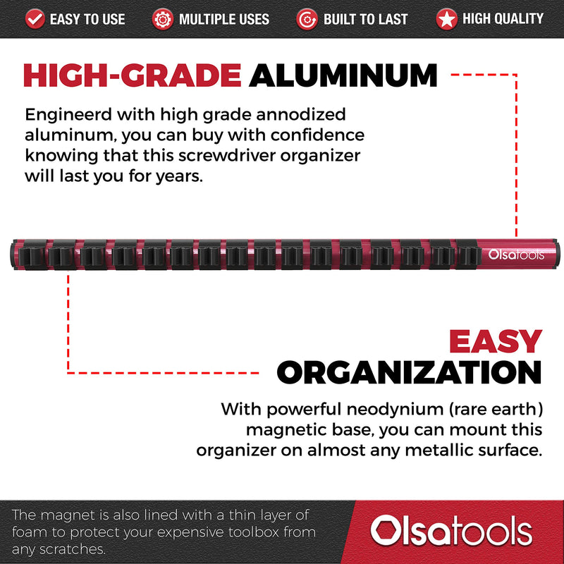 Magnetic Screwdriver Organizer | Premium Quality Tool Holder | Fits up to 16 Screwdrivers | Red | by Olsa Tools RED ORGANIZER / BLACK CLIPS - NewNest Australia