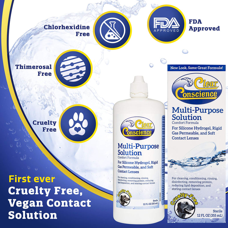 Clear Conscience Contact Lens Solution, Contact Solution & Saline Solution for Complete Eye Solution - Multipurpose Solution for Contact Lenses with Cruelty Free Instruction Guide, 12oz (Pack of 1) 12 Fl Oz (Pack of 1) - NewNest Australia