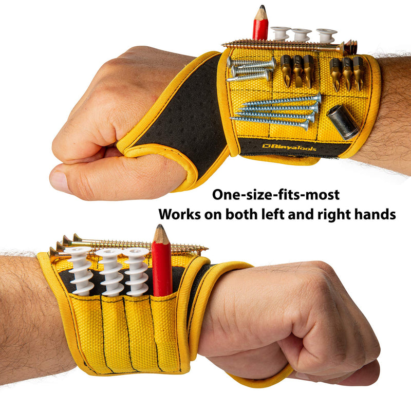 BinyaTools Magnetic Wristband With Super Strong Magnets Holds Screws, Nails, Drill Bit. Unique Wrist Support Design Cool Handy Gadget Gift for Fathers, Boyfriends, Handyman, Electrician, Contractor Black-Yellow - NewNest Australia