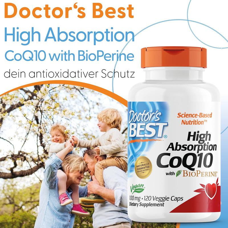 Doctor's Best, High Absorption CoQ10 with BioPerine, 100 mg, 120 vegan capsules, plant-based, coenzyme Q10, laboratory tested, gluten-free, non-GMO 120 pieces (pack of 1) 72.0 - NewNest Australia