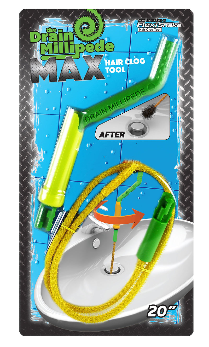 FlexiSnake Drain Millipede MAX - 20 inch - Drain Hair Clog Remover Tool with Rotating Handle & 2 Wand Refills with Full Micro Hook Rods - Made in USA - (2-Pack) - NewNest Australia