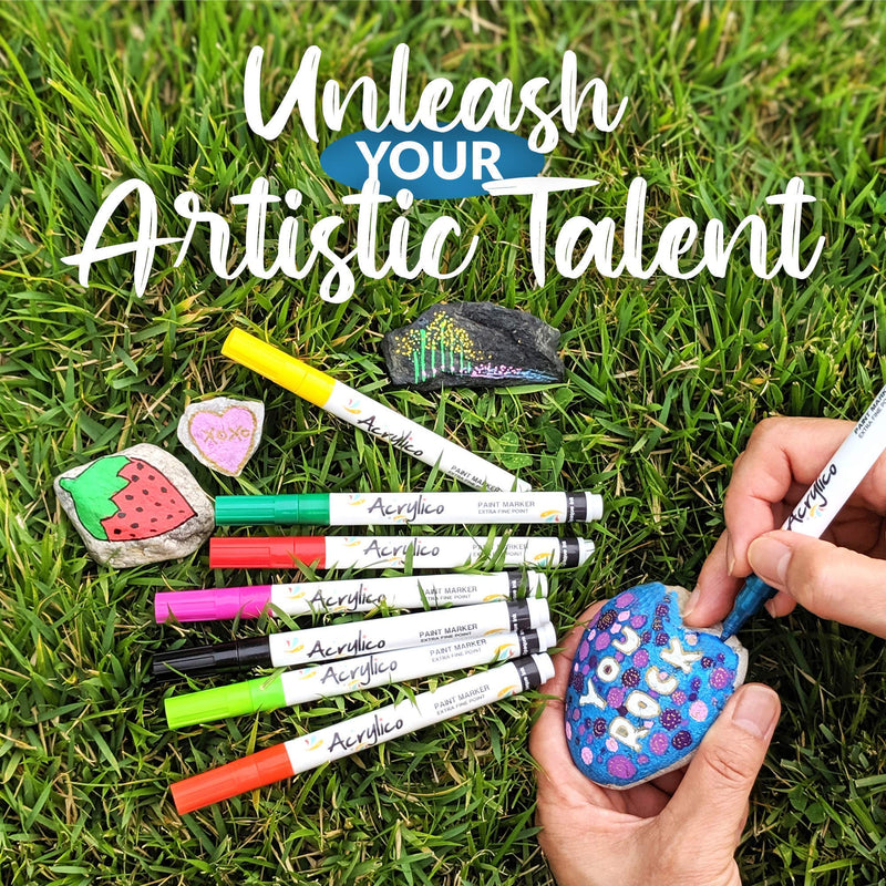 Acrylico Acrylic Paint Pen Set of 16 - Extra Fine Tip Point Pens with 4 Metallic Markers - Rock, Glass, Wood & Fabric Painting Art Supplies, Adults & Kids Arts Craft Kit for Scrapbooking & Drawing - NewNest Australia