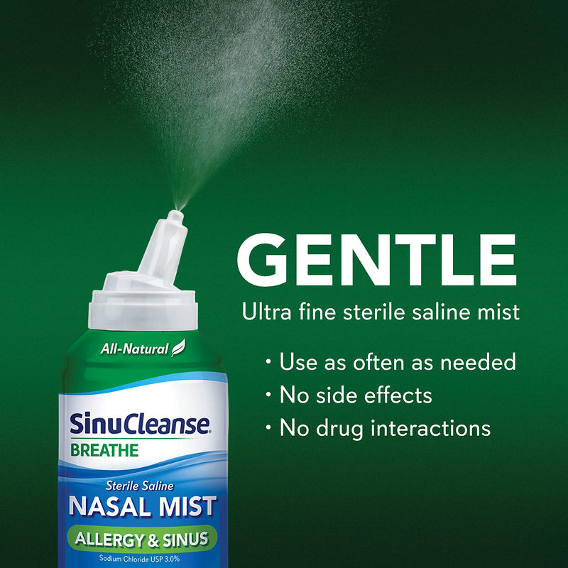 SinuCleanse Allergy & Sinus Sterile Saline Nasal Mist, Instantly Moisturizes and Relieves Nasal Congestion & Sinus Symptoms Associated with Allergies, 4.6 oz Bottle (Pack of 2) Nasal Mist Twin Pack - NewNest Australia
