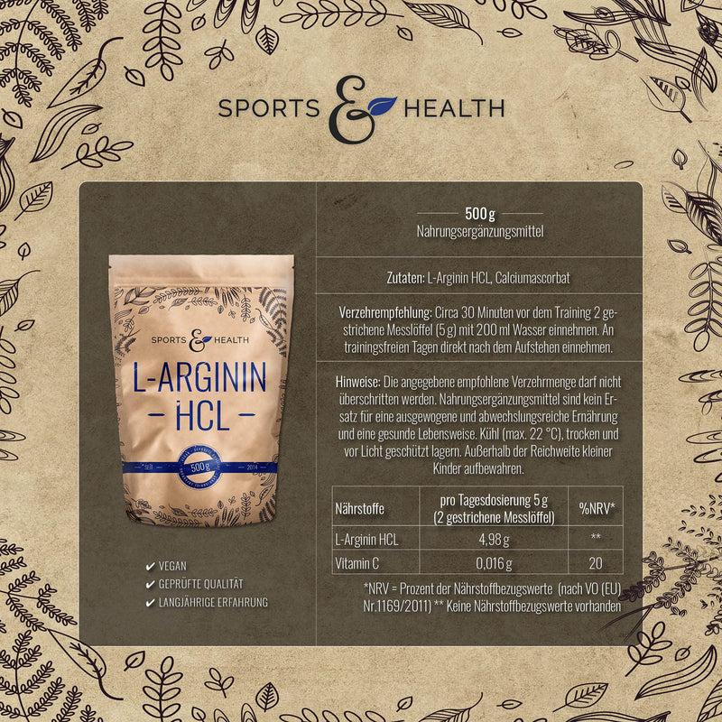 L Arginine Powder Hcl - 500 G Vegan Arginine Powder 5 G Per Daily Dose - L-Arginine Hcl Is The Purest Source With Highest Bioavailability And Optimal Ph Value - L Arginine Bottled In Germany - NewNest Australia