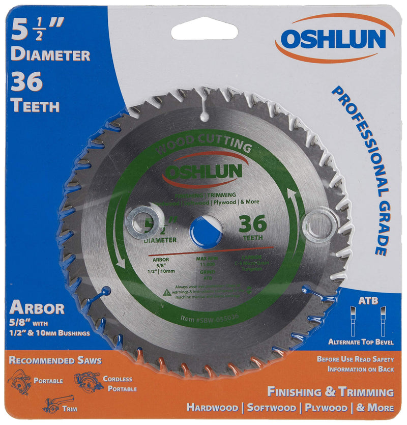Oshlun SBW-055036 5-1/2-Inch 36 Tooth ATB Finishing and Trimming Saw Blade with 5/8-Inch Arbor (1/2-Inch and 10mm Bushings) - NewNest Australia