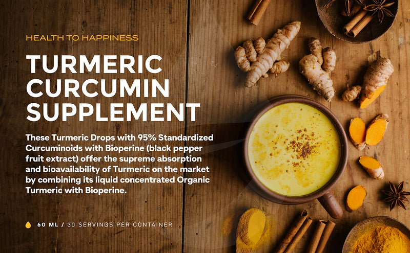 Liquid Turmeric Curcumin with Bioperine offering Best Absorption. Turmeric Extract with Black Pepper for Back, Knees and Hand Discomfort. Turmeric Drops for Joint Support - NewNest Australia