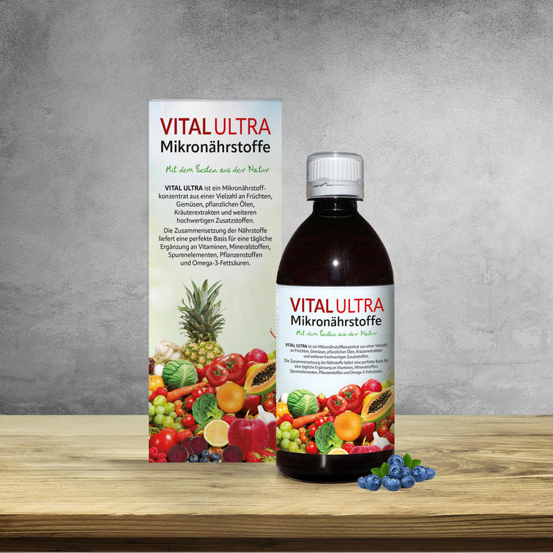 Vital Ultra, 480 ml, micronutrient concentrate with vitamins, minerals, trace elements, plant substances and omega-3 fatty acids, liquid, from over 70 foods, 60 portions - NewNest Australia