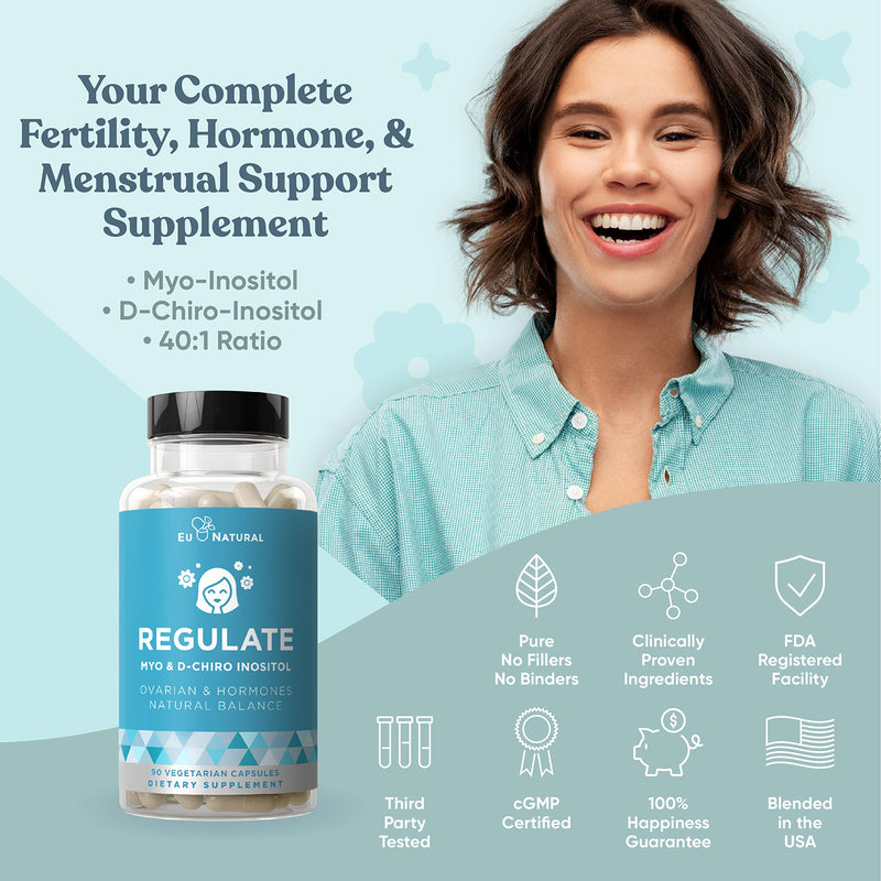 Regulate Myo-Inositol & D-Chiro Inositol – Fertility, Hormonal, Menstrual & Ovarian Support Supplement – Hormone Balance at Optimal 40:1 Ratio – 90 Vegetarian Soft Capsules - NewNest Australia