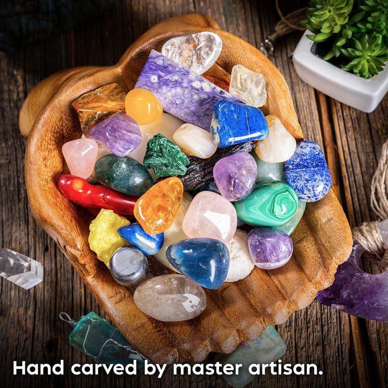 Curawood Carved Hands Offering Bowl - Showcase Your Healing Stones - Crystal Holder for Stones - Key Bowl - Crystal Storage Tray - Decorative Hand Bowl for Rock Display - Crystal Shelf Display Stand - NewNest Australia