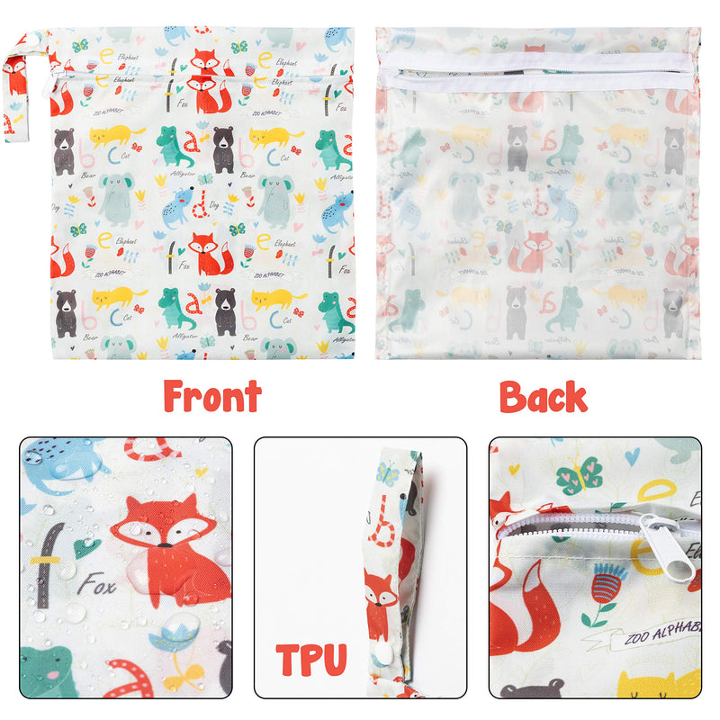 WATINC 5pcs Baby Cloth Nappy Wet Bags Reusable Cloth Diaper Bags Washable Travel Dry Wet Bag with Bear Dinosaur Animal Cartoon Patterns Waterproof Wet Suit Bags for Beach Pool Daycare Gym (3 Sizes) - NewNest Australia