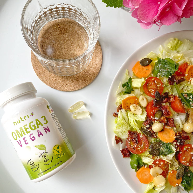 Nutri + Vegan Omega-3 from algae oil - 2000 mg algae oil high dosage with 600 mg DHA & 300 mg EPA - high-quality Omega-3 algae oil capsules (vegan) - laboratory tested - 120 capsules 120 pieces (pack of 1) - NewNest Australia