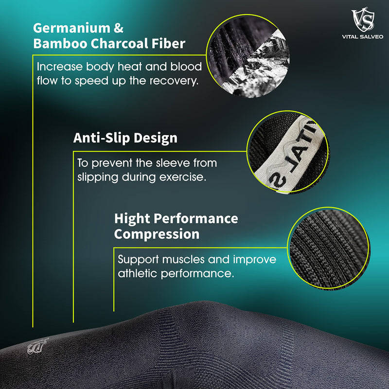 Vital Salveo - Bamboo Charcoal and Germanium Recovery Compression Outdoor Full Leg Long Knee Sleeve for Basketball, Football, Knee Pain, Joint Pain, Arthritis Dark Grey (1 piece)-S Small(1 PC) - NewNest Australia