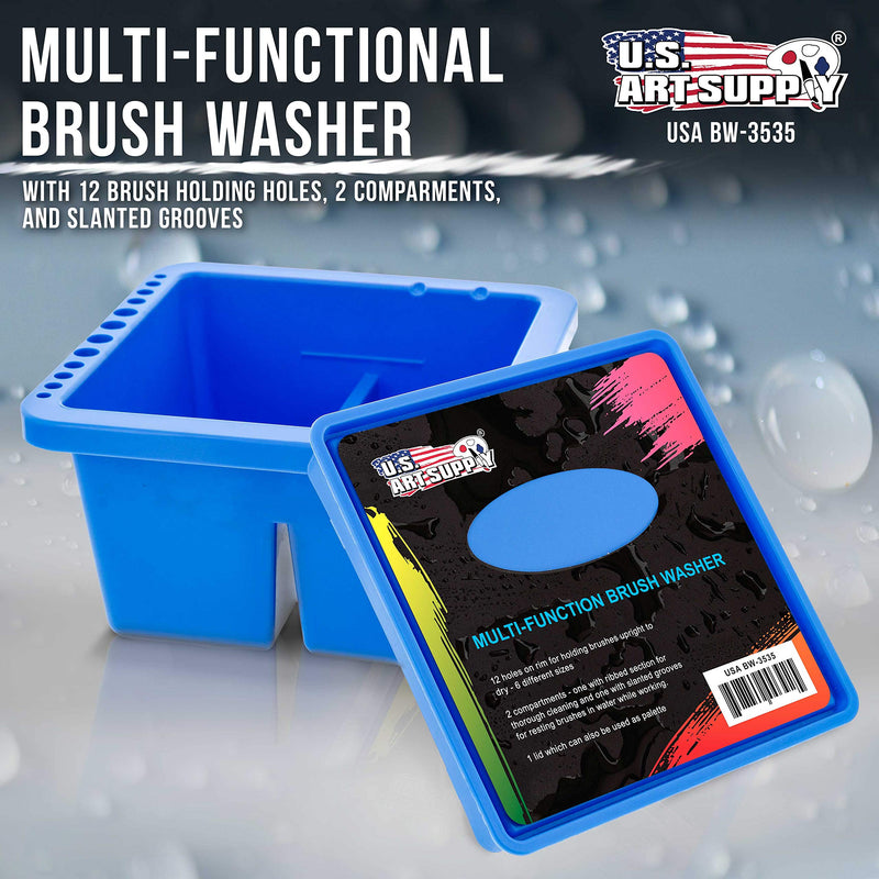 U.S. Art Supply 12 Hole Multi-Function Plastic Brush Washer, Cleaner and Holder with Palette Lid - Clean, Dry, Rest, Store, Hold Artist Paint Brushes - Cleaning Acrylic, Watercolor, Oil Painting - NewNest Australia