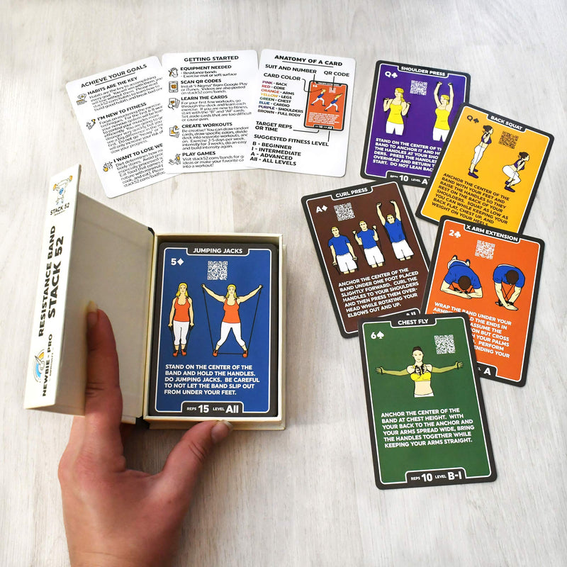 Stack 52 Resistance Band Exercise Cards. Exercise Band Workout Playing Card Game. Video Instructions Included. Home Fitness Training Program for Elastic Rubber Stretch Band Sets. Updated Deck - NewNest Australia