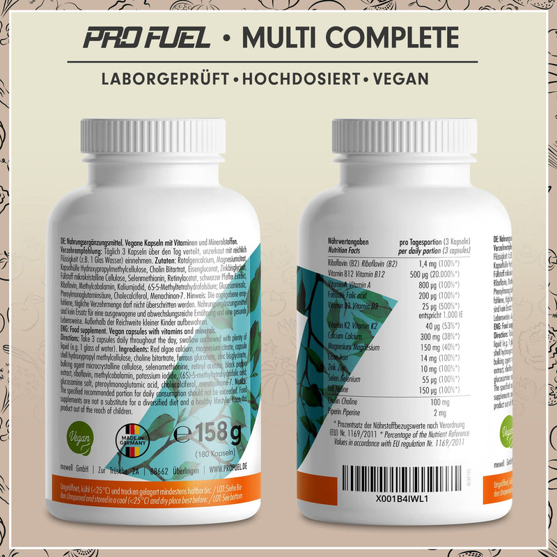 Vegan Vitamins & Minerals - 180 Capsules - Multi Complete Multivitamin & Mineral Complex Vegan: Vitamin A, B2, B12, D3, K2, Folic Acid, Calcium, Magnesium, Zinc, Iron, Selenium, Iodine - 2 Month - NewNest Australia