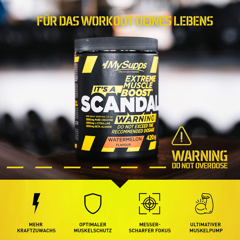 My Supps Scandal - Pre Workout Booster - Your High Dose Workout Booster For Every Day - With Extra Citrulline, Caffeine & Creatine, Made In Germany - 420 G (Green Apple) - NewNest Australia