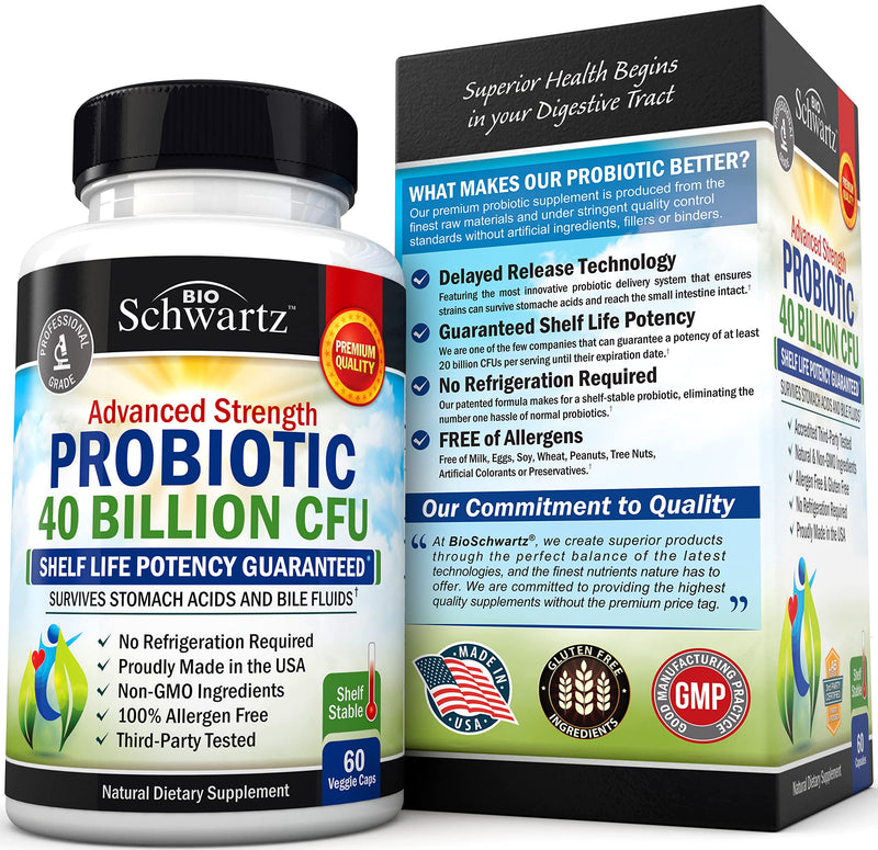 Probiotic 40 Billion CFU - Probiotics for Women & Men - Lactobacillus Acidophilus & Prebiotics - Digestive Health Capsules - Targeted Release Technology - Shelf Stable Supplement Non-GMO - 60 Count - NewNest Australia