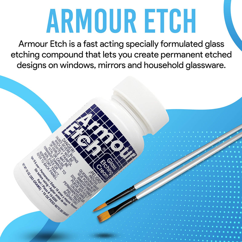 Armour Etch Glass Etching Cream Kit - Create Permanently Etched Designs - 10oz Net Weight - Bundled with Moshify Application Brushes - NewNest Australia