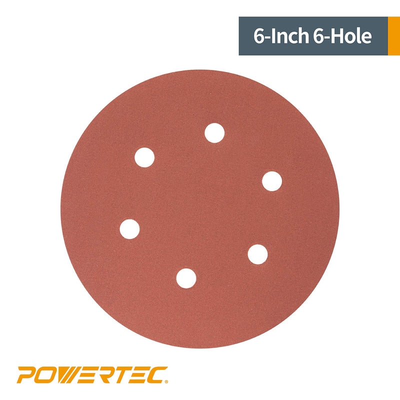 POWERTEC 45204 A/O Hook and Loop 6 Hole Disc, 6-Inch, 40 Grit, 25 PK - NewNest Australia