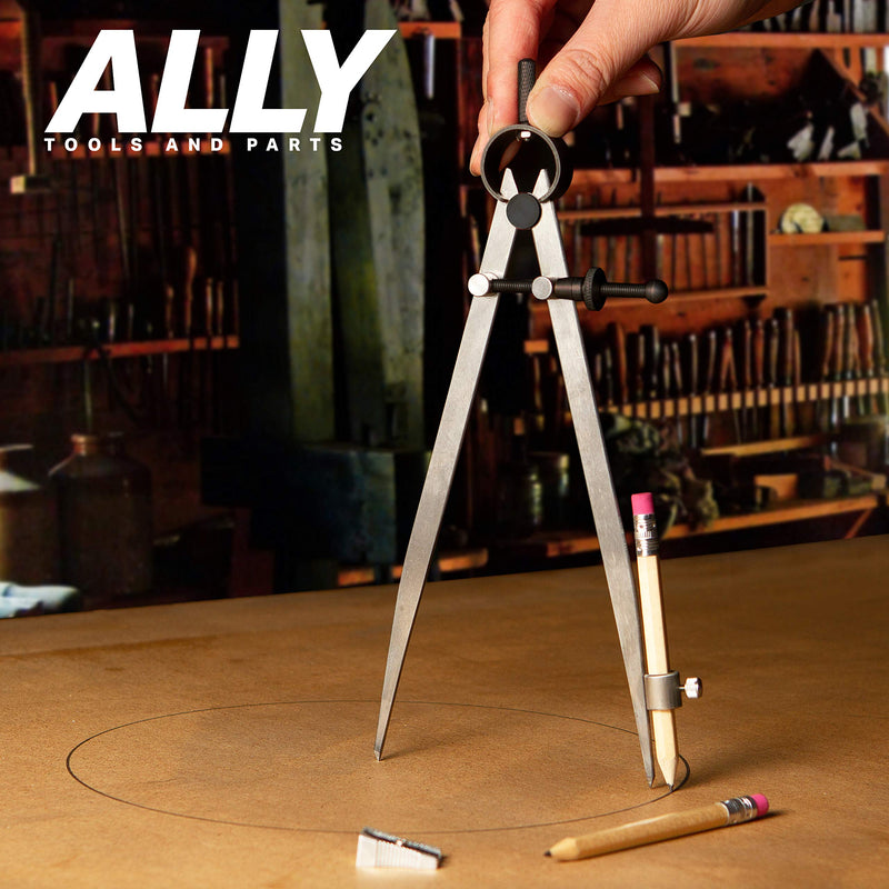 ALLY Tools 8 Inch Precision Spring Divider Scribe Tool/Woodworking Compass with Pencil Holder INCLUDES Two Pencils and Pencil Sharpener Ideal for Drawing Circles, Geometry, Wood, Metal, and Leather - NewNest Australia
