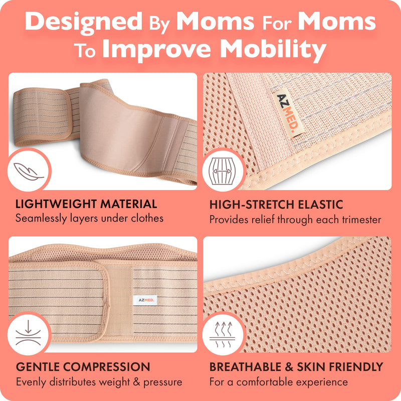 AZMED Maternity Belt, Breathable Pregnancy Back Support, Premium Belly Band, More Than 1.3M Happy Mothers, Lightweight Abdominal Binder, One-Size Beige - NewNest Australia