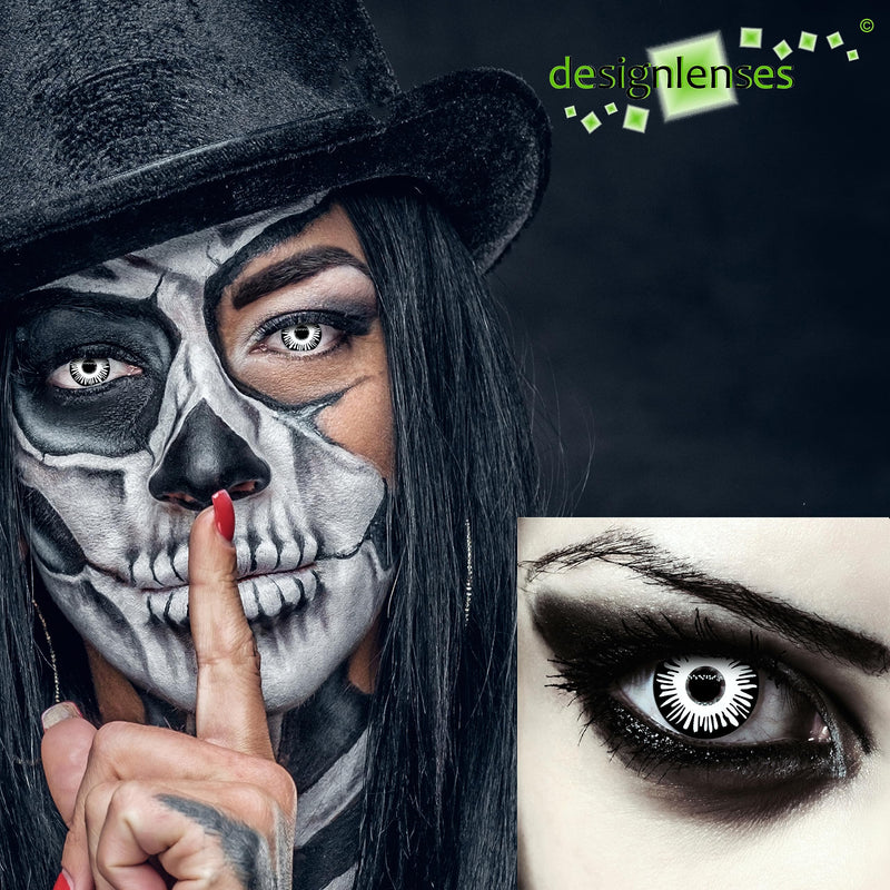 Designlenses Vampire Colored Contact Lenses For Halloween "White Fear" + Free Contact Lens Container (Within Germany) ), Black/White, Without Vision, Pack Of 2. - NewNest Australia