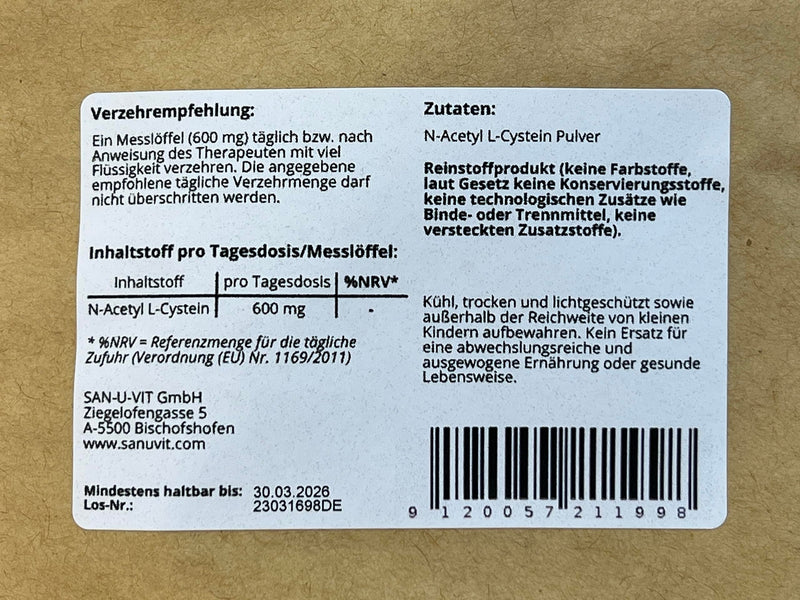 Sanuvit® - NAC powder | 150g per bag | 6 month supply | N-Acetyl-L-Cysteine | High bioavailability and tolerability | Vegan | Made in Austria - NewNest Australia