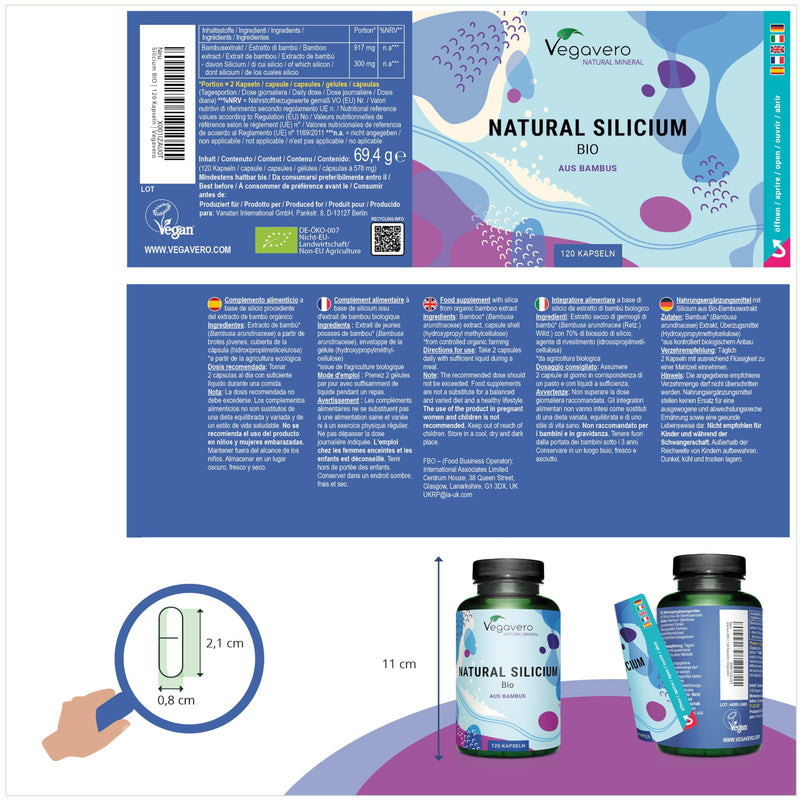 ORGANIC silicon capsules | Premium: made from 100% organic bamboo extract (10:1) | Organic silicon in high doses organic | Laboratory tested | Vegan - No additives | German production of Vegavero® | 120 capsules - NewNest Australia